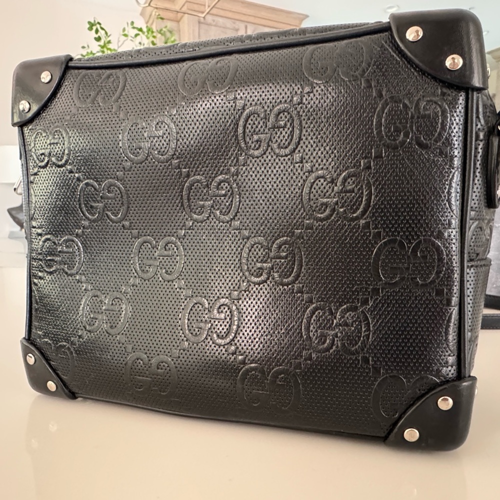 Authentic Gucci Trunk Shoulder Bag GG Embossed Leather